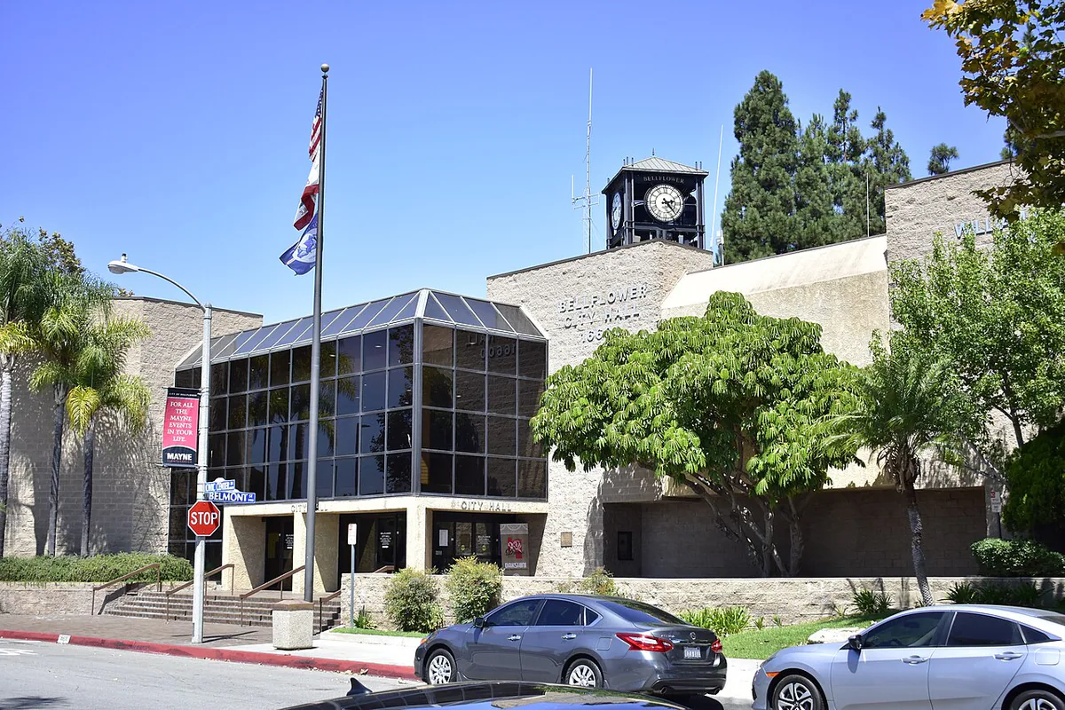 Bellflower city landmark and local streetscape