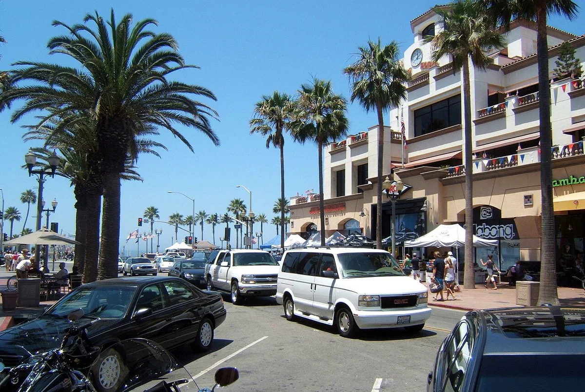 Huntington Beach city landmark and local streetscape