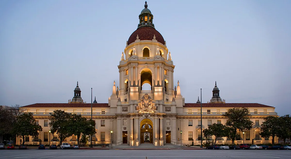 Pasadena city landmark and local streetscape